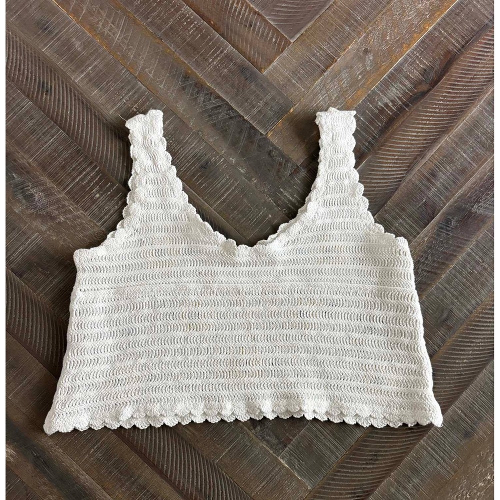 White Crochet Knit Sunflower Cropped Sleeveless Tank Top Women's bohemian hippie - Picture 2 of 5